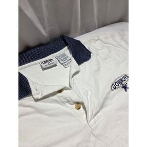 Vintage 1998 Dallas Cowboys Polo Shirt The Edge White Navy Blue Mens Medium‎ NFL